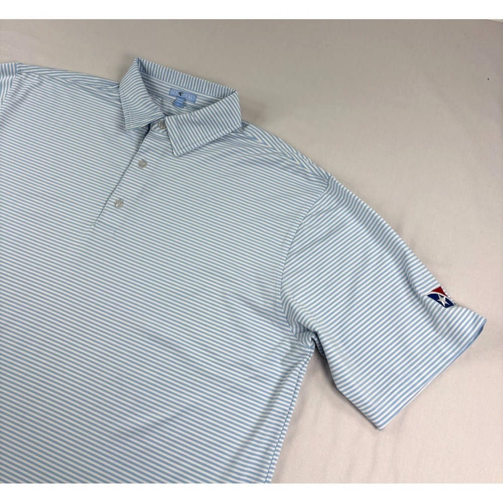 Genteal Polo Shirt Mens XL Blue Striped Golf Performance Stretch Wicking‎